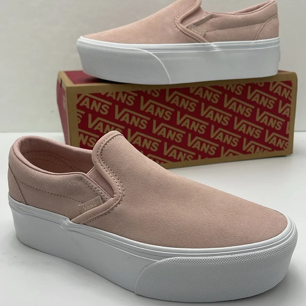 Vans WMNS Platform Sneakers Classic Slip-On Stackform Mono Embroidery Rose Smoke